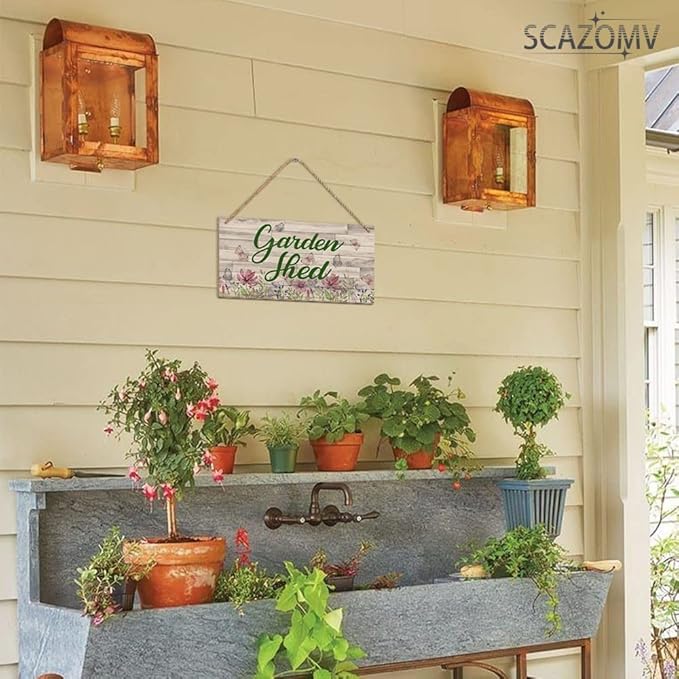 SCAZOMV Garden Sign Decor, Garden Shed, Funny Outdoor Decorative For Garden Backyard Patio Farmhouse, Potting Shed She Shed Personalized Wooden Hanging Plaque 5"X 10"
