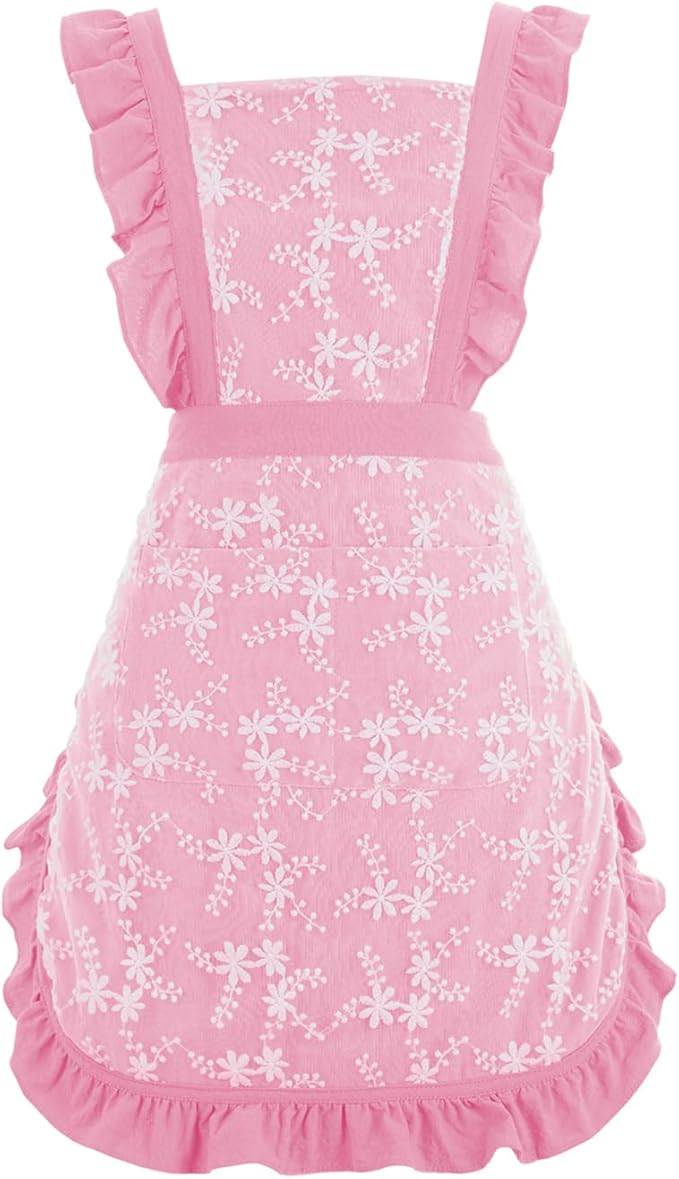 Vintage Pinafore Apron Dress for Women with Pockets Cute Floral Chef Aprons for Kitchen Cooking Baking Gardening