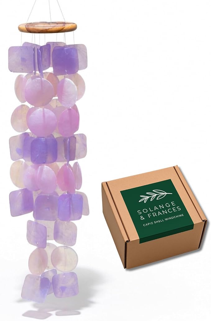 Solange & Frances Wind Chimes for Outside, Windchimes Outdoors, Unique Gifts for Mom, Gift for Women, Ideas, Gift for Women who Have Everything (Purple & Pink)