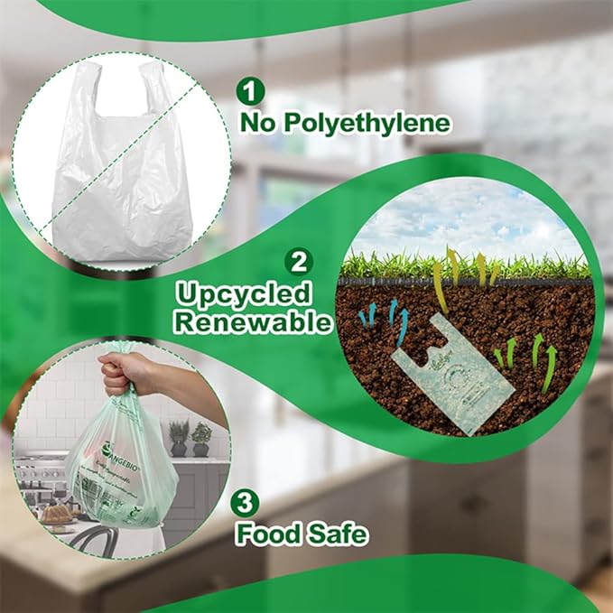 OrangeBio 6-8 Gallon Compostable Trash Bags, 100 Count, Kitchen Food Waste & Compost Bin Liners, Plant-Based Garbage Bags, BPI ASTM D6400 & TÜV OK Compost Home Certified