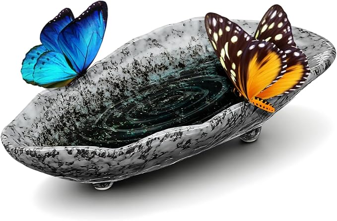 Butterfly Puddler Garden Stone, 8.25inch Outdoor Butterfly Feeder Bee Watering Station Ceramic Bird Bath Water Food Holder for Feeding for Yard Lawn Decoration