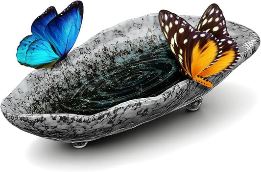 Butterfly Puddler Garden Stone, 8.25inch Outdoor Butterfly Feeder Bee Watering Station Ceramic Bird Bath Water Food Holder for Feeding for Yard Lawn Decoration