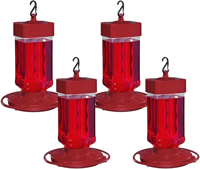 Hummingbird Feeder 32 oz [Set of 4] Plastic Hummingbird Feeders for Outdoors - Humming Bird Feeders - 10 Feeding Ports - Wide Mouth for Easy Filling/2 Part Base for Easy Cleaning
