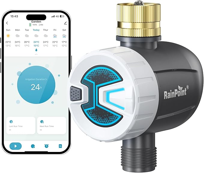RAINPOINT Bluetooth Water Timer, Sprinkler Timer for Garden Hose, Smart Automatic Irrigation System with Brass Inlet for Yard, Lawn, APP Remote Control via Bluetooth(Without Hub)