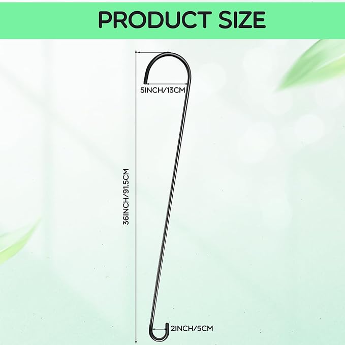 6 Pack 36 Inch Extra Long S Hooks for Hanging Plants, Heavy Duty Metal Tree Branch Hangers for Bird Feeders Flower Baskets Lanterns Black Vinyl Coated Garden Extension Hooks