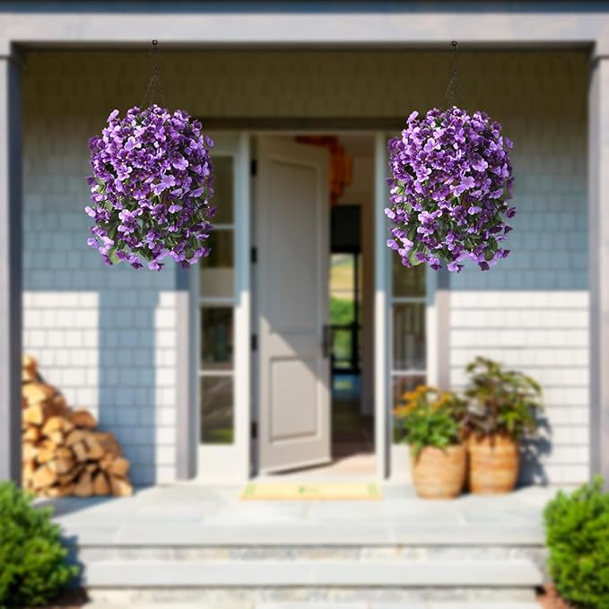 INQCMY Artificial Fake Hanging Flowers Plants with Basket for Spring Summer Outdoor Decoration,Faux Silk Begonia in Planter UV Resistant Look Real for Home Porch Yard Patio Balcony Decor