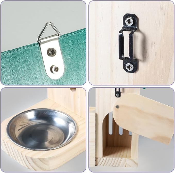Picowe Butterfly House Wooden Butterfly Habitat Natural Butterfly Nesting Box Garden House with Feeder Hanging (Green, with Plant Holder)