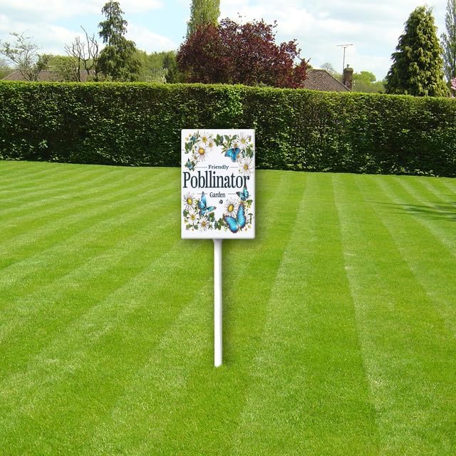 Uptell Aluminium Yard Sign Pollinator Friendly Garden Sign 8x12inch Outdoor Natural Retro Metal Signs Yard Grass Lawn Art And 12.8" Stake Kit