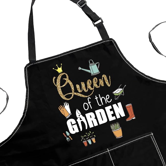POFULL Gardening Apron Queen of the Garden Apron Gardener's Gift Ladies Gardening Gift