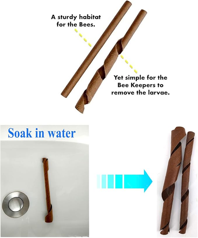 AukBeeFun Cardboard Mason Bee House Tubes 6 Inches Paper Tubes for Mason Bees (200)