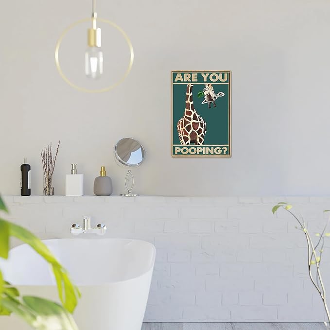 Funny Giraffe Are You Pooping Wall Decor Vintage Bathroom Sign Animal Picture for Bathroom Toilet Wall Decor 8x12 Inch
