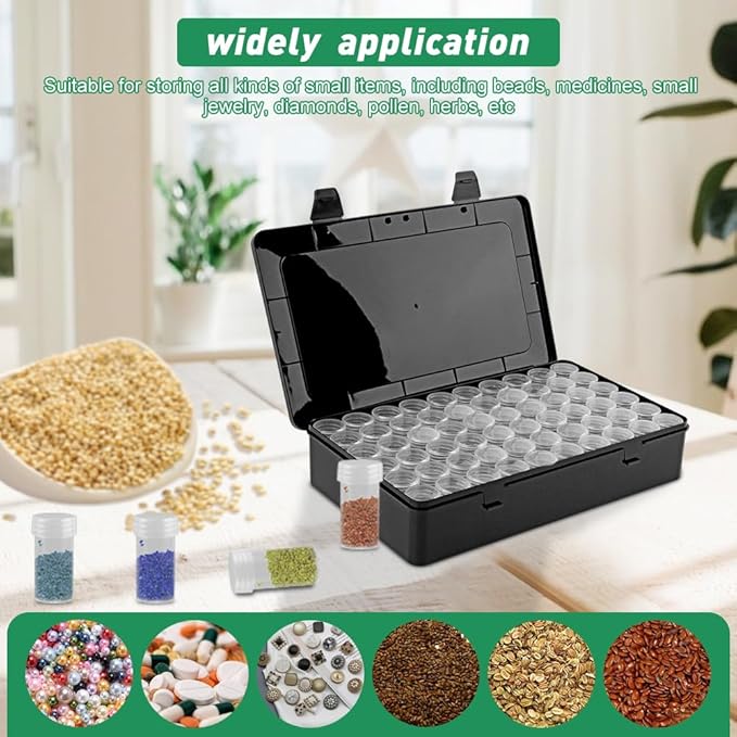 Seed Storage Box with 60 Bottles and Label Stickers, Opaque Light Proof Seed Organizer, Garden Pip Saver kit Seed Container Storage for Flower Plants Vegetable Seed Saving
