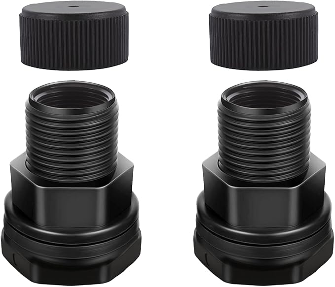 PVC Garden Hose Bulkhead Fitting With Plug, 1/2" Female NPT, 3/4" Male GHT (garden Hose Thread), For Rain Barrels, Aquariums, Sinks，2 Pack
