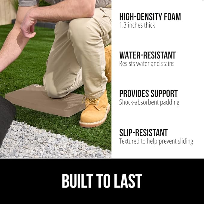 GORILLA GRIP Extra Thick Patent Pending Supportive Foam Kneeling Pad, 2 PK, Large Cushion Knee Pads for Gardening, Baby Bath, Dirt and Water Resistant, Workout and Garden Supplies, 17.5x11, Beige