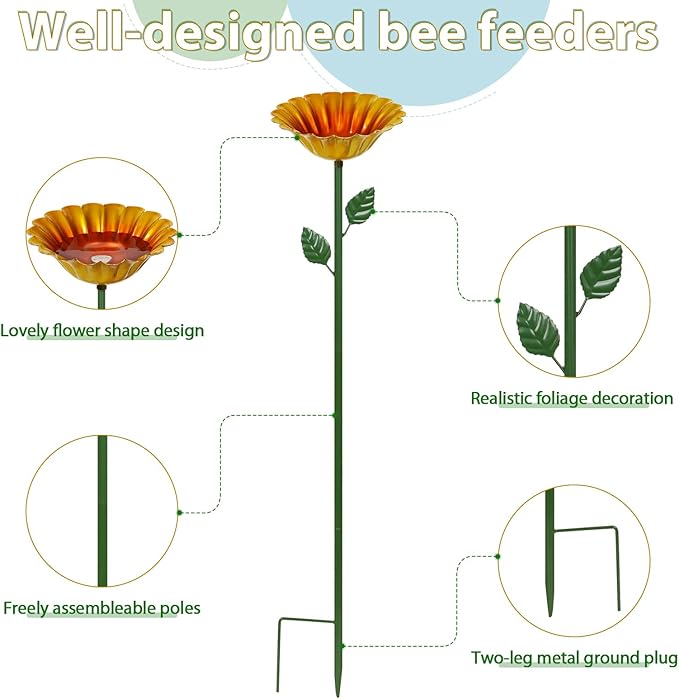 Large Bee Watering Station, 2 Pack Small Bird Bath for Outside, Metal Butterfly Feeders Bowl with 5.32'' Flower Design Bee Bath for Garden Decor