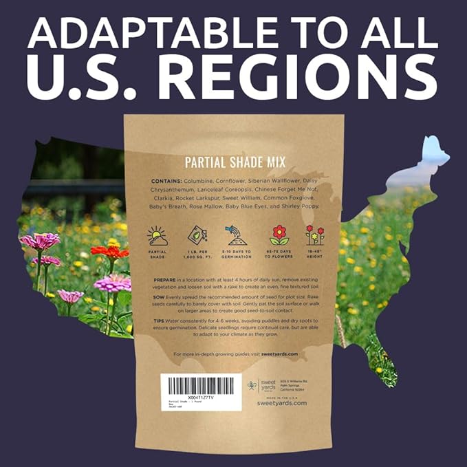 Bulk Wildflower Seeds Partial Shade Mix - 5 Pounds - Over 600,000 Open Pollinated Annual and Perennial Seeds