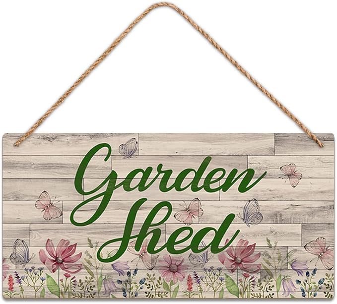 SCAZOMV Garden Sign Decor, Garden Shed, Funny Outdoor Decorative For Garden Backyard Patio Farmhouse, Potting Shed She Shed Personalized Wooden Hanging Plaque 5"X 10"