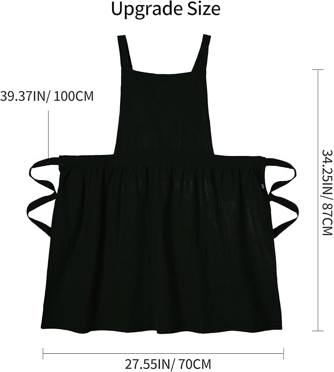 Cotton Linen Pinafore Apron Dress for Women with Pockets Cute Art Chef Aprons for Kitchen Baking Gardening Painting