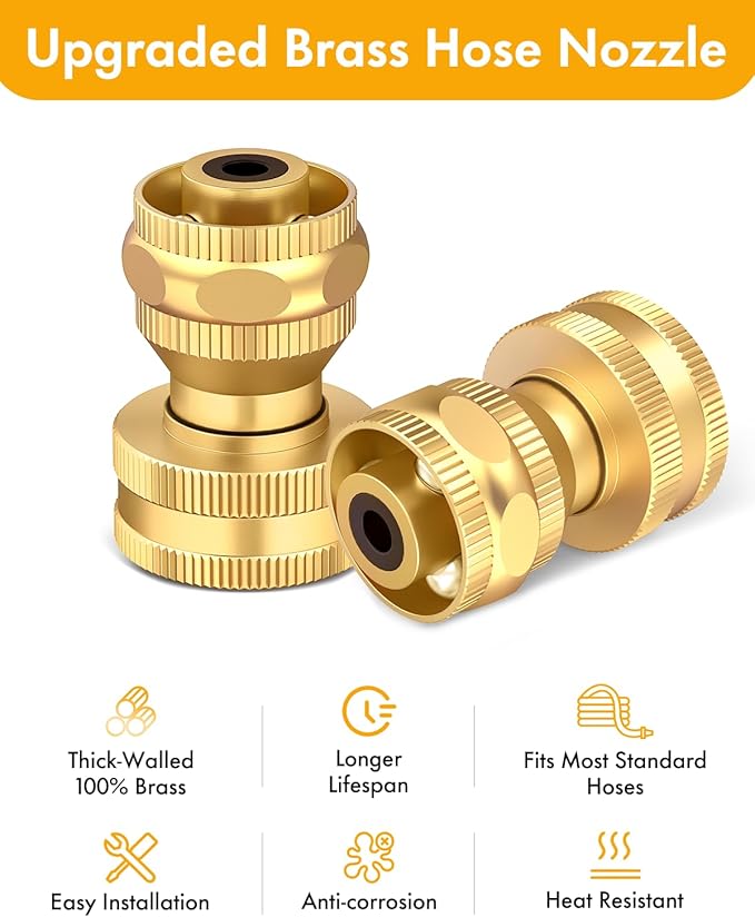 Twinkle Star Brass Hose Nozzle 3 Pack, Heavy Duty Brass Nozzle Power, Adjustable Twist Pressure Sprayer for Garden