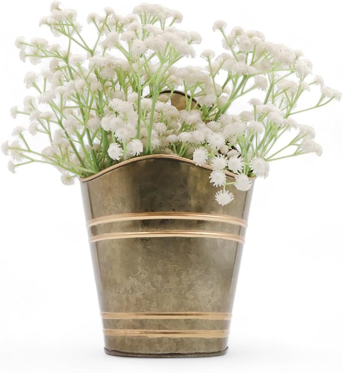 Hosley Set of 2 Zinc Finish Wall Planter with PVC Linner 6.25" L x 4" W x 10" H, Ideal Gift for Floral ArrangementsWedding Home Office Party DIY Indoor Outdoor Garden Patio