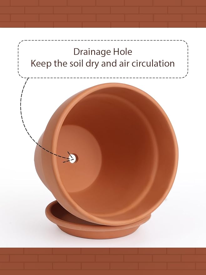 INGOFIN 12 Inch Terracotta Pot with Saucer - Ceramic Clay Pot for Plants with Drainage Hole, Large Terra Cotta Flower Planter with Tray for Indoor Outdoor Plants