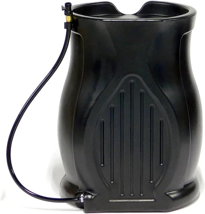 FCMP Outdoor 45-Gallon Catalina Rain Barrel – BPA-Free, Flat-Back Design with 3.5 Foot Garden Hose, Shut-Off Thumb Valve, and Fixed Lid (RB-CAT-BLK) Black