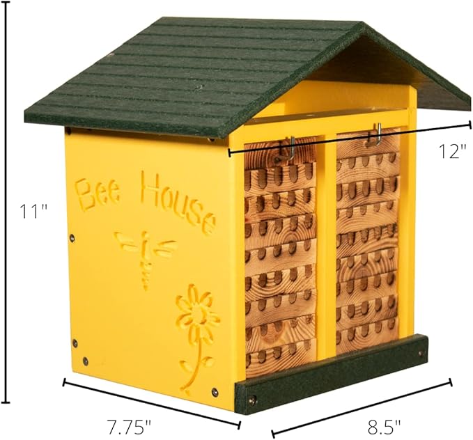 JCs Wildlife Double-Wide Large Poly Lumber and Pine Mason Bee House - Attracts Bee Pollinators in Your Garden - Handmade in The USA