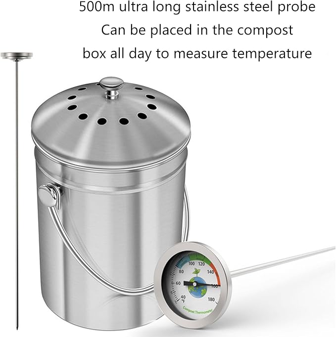 Soil Testing Thermometer 20Inch Stem Compost Soil Thermometer Garden Backyard 10~76°C 40°F~180°F Compost Thermometer