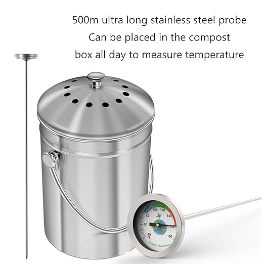 8 Inch Long Stem Soil Compost Thermometer Stainless Steel Temperature Probe 40-180°f Gauge for Backyard Gardening Farming Seeding Transplanting No Battery Needed