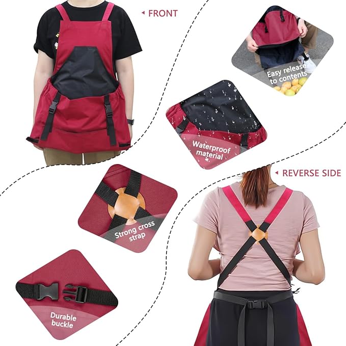 Osznmmg Gardening Apron with Pockets Gardening Apron for Harvesting Waterproof Adjustable Apron for Garden Mother's Day Gift