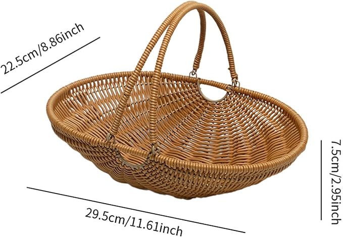 MYCENSE Wicker Picnic Storage Basket with Adjustable Handle, PP Woven Empty Picnic Baskets, Sturdy Iron Wire Frame, Versatile Harvest Basket for Camping, Beach, Park, Halloween, A 29.5x22.5x7.5cm