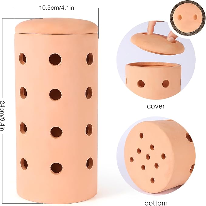Underground Worm Farm Clay 10Inch Garden Composting bin Ceramics Outdoor Gardening from Kitchen Food Waste with Holes Systems Sustainable Worm Composter for Raised Garden Beds at Home