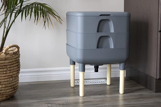 FCMP Outdoor - The Essential Living Composter, 2-Tray Worm Vermicomposter Bin (HF-LC4000v2-GRY) Grey
