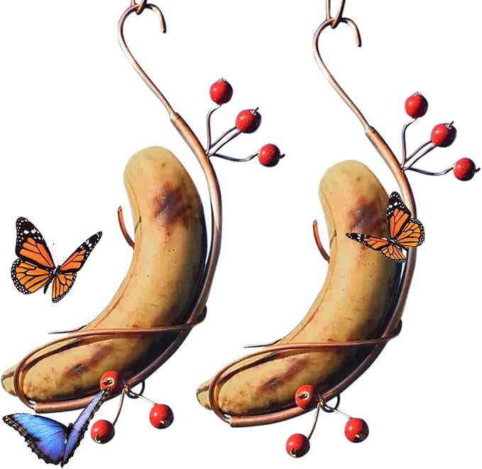 Butterfly Feeders Butterfly Hummingbird Feeder for Outdoor,Mini Hanging Butterfly Banana Feeder, Copper Vine Sturdy Banana Holder, Attract Butterflies, Bees and Birds to Your Garden (2)