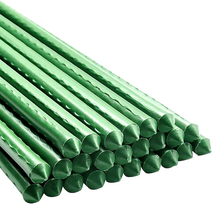 Garden Plant Stakes 48 Inch 4Ft Steel Plant Stick Support, 25 Pack Tomato Stakes for Growing Climbing Plants, Potted Plants, Tomatoes, Trees, Cucumber, Beans, Fences Poles