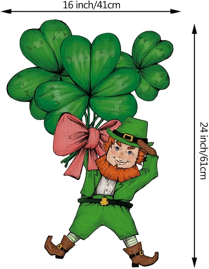 St Patricks Day Garden Flag Leprechauns Shamrocks Clovers Vertical Double Sided Holiday Yard Outdoor Decor 16 x 24 Inch