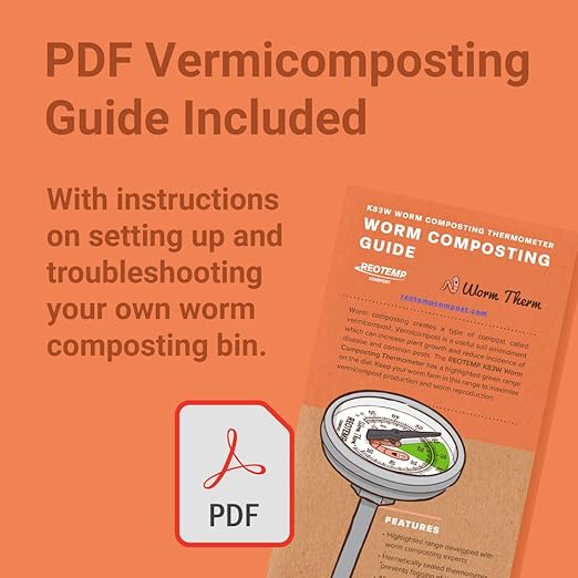 REOTEMP K83W Worm Therm Soil Thermometer with Worm Composting Digital Guide for Red Wiggler Compost Bins