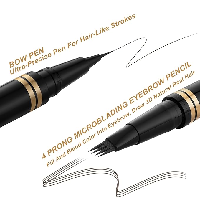 Eyebrow Pen Makeup Kit, with 4 Tip Waterproof Microblading Eyebrow Pencil, Eyeliner, Eyebrow Pomade and Dual-ended Eyebrow Brush, Brow Pencil Eyebrow Kit for Natural Looking - Medium Brown