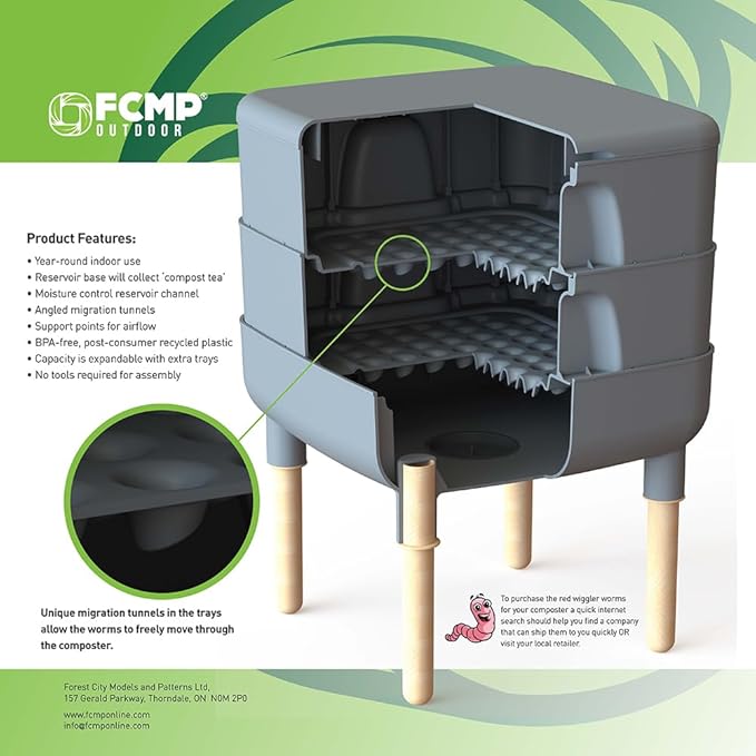 FCMP Outdoor - The Essential Living Composter, 2-Tray Worm Vermicomposter Bin (HF-LC4000v2-BLK) Black