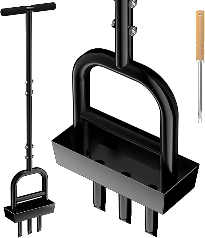 Lawn Aerator Coring Tool, 41" Manual Grass Aerating with Stainless Steel Soil Core Storage Tray, 3 Stainless Steel Corer Plug, for Plant Care, Garden, Lawn, Farm