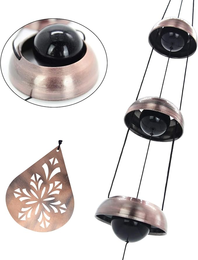 36" Copper Temple Wind Chimes with 5 Bells, Melodious Zen Feng Shui Wind Bells for Outside, Memorial Wind Chime Sympathy Gift with Unique Teardrop Floral Sail, Decorative Garden Decor for Yard Patio
