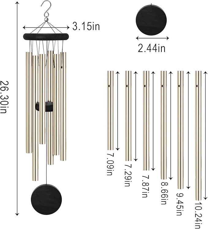 Memorial Wind Chimes Outdoor with 6 Aluminum Alloy Tubes and Hook, Wind Chimes for Home Decor Garden Patio Outdoor