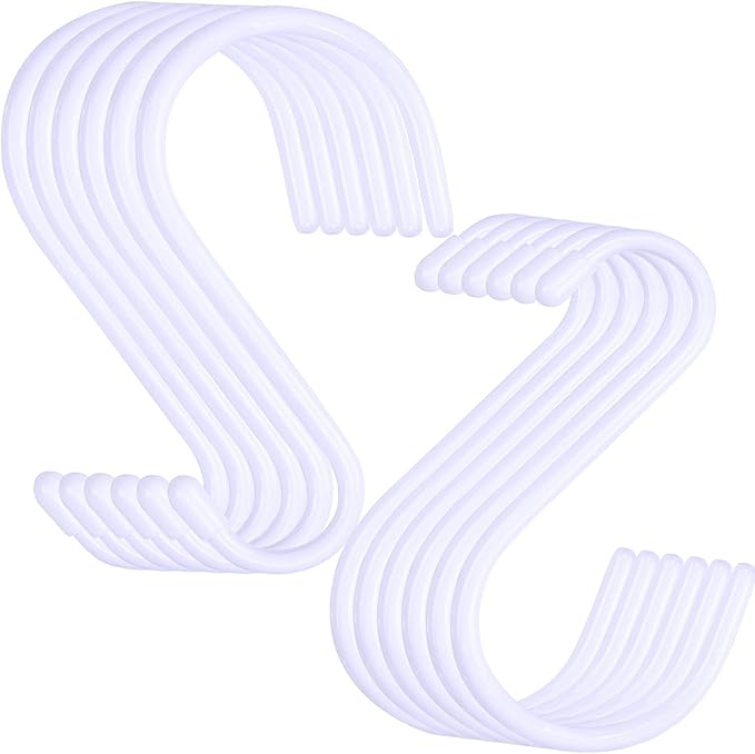6 Inch Large White Heavy Duty S Hooks, 12 Pack, 7mm Thick Vinyl Coated, Non Slip Sturdy Metal S Hooks for Hanging Plants, Close, Bird Feeders, Large Objects, Tools, Bikes