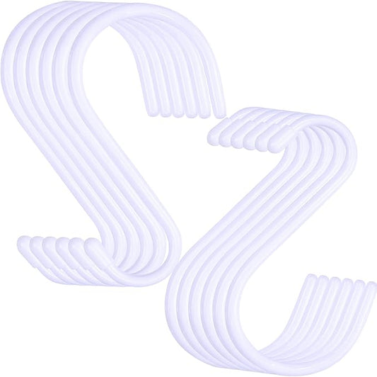 6 Inch Large White Heavy Duty S Hooks, 12 Pack, 7mm Thick Vinyl Coated, Non Slip Sturdy Metal S Hooks for Hanging Plants, Close, Bird Feeders, Large Objects, Tools, Bikes