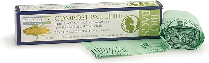 RSVP International Kitchen Collection Compost Pail, 1 Gallon Compostable Bags, Green