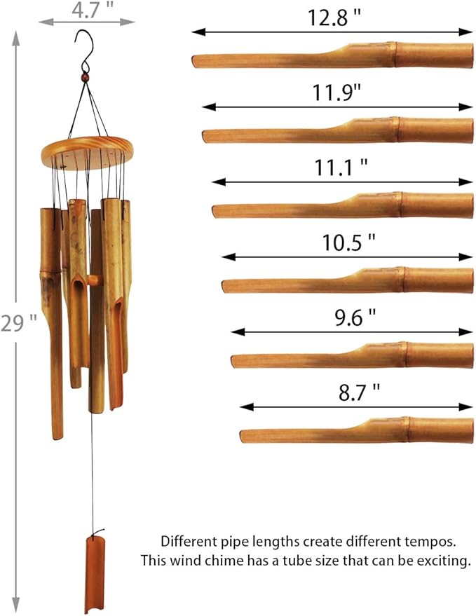 MUMTOP Bamboo Wind Chimes, Outdoor Wooden Wind Chime with Amazing Deep Tone for Garden, Patio, Home or Outdoor Decor