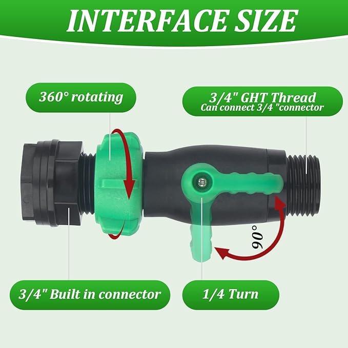 2 Pack Rain Barrel Spigot Kit, 3/4" GHT Heavy Duty Plastic Water Hose Shut Off Valve with Bulkhead Fitting, Garden Hose Shut Off Valve with 4 Gasket, 2 Traction Rope and Tape