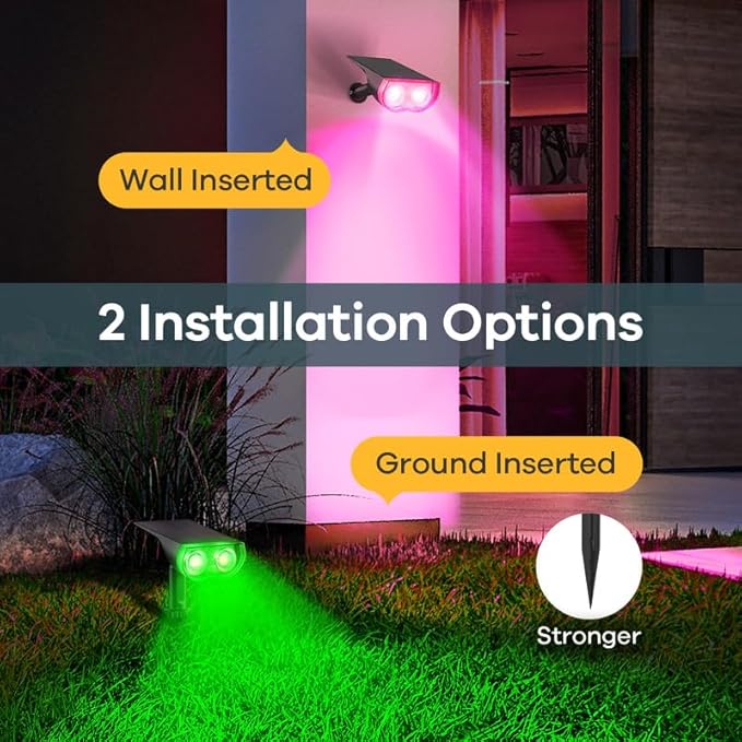 Linkind Solar Lights Outdoor Waterproof IP65, StarRay RGB Solar Spot Lights Outdoor, Color Changing Outdoor Solar Lights for Yard, Garden, Pathway, Easter Decor (Multicolor, 4 Pack)