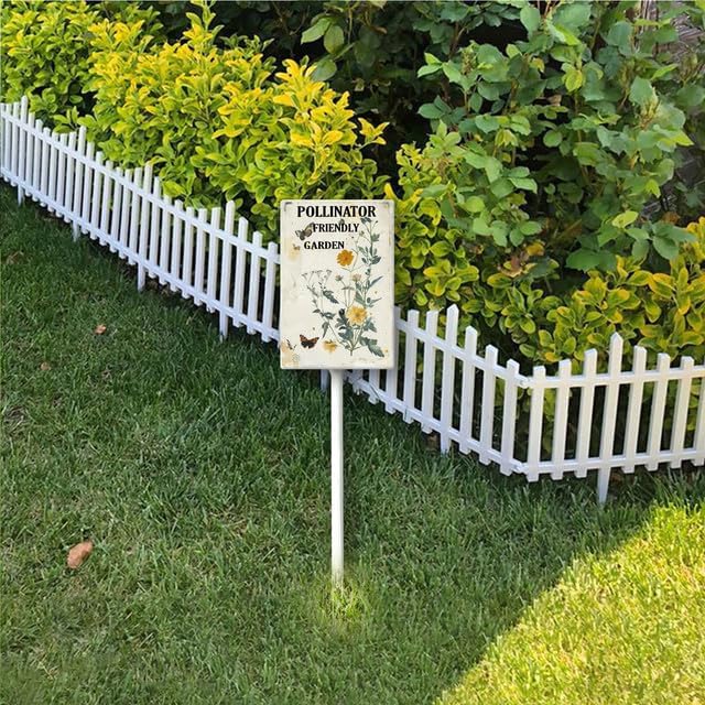 Uptell Aluminium Yard Sign Pollinator Friendly Garden Sign 8x12inch Outdoor Natural Retro Metal Signs Yard Grass Lawn Art And 12.8" Stake Kit