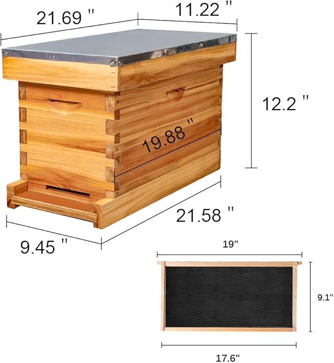 MayBee 5-Frame Nuc Beehive for Bees Complete Bee Hive Box Kit with Metal Roof Includes Wooden Frames & Waxed Foundations for Langstroth Beekeeping